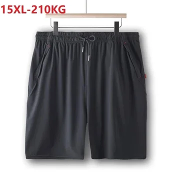 15xl 14xl 210 кг Летни мъжки Ежедневни Свободни бързо съхнещи Шорти Ледени Копринени Черни Панталони, мъжки Спортни Панталони с ципове Голям размер Стръмни 200 кг