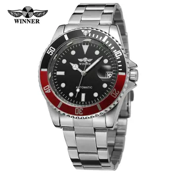Модерен бизнес мъжки и дамски часовници WINNER с календар, часовник с метална каишка, автоматични механични ръчни часовници