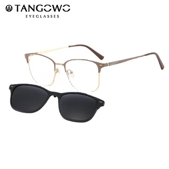 TANGOWO Квадратни 2 в 1магнитные Поляризирани очила на Клипсах Мъжки vintage слънчеви Очила в Рамки Оптични Очила По Рецепта glassesT3519