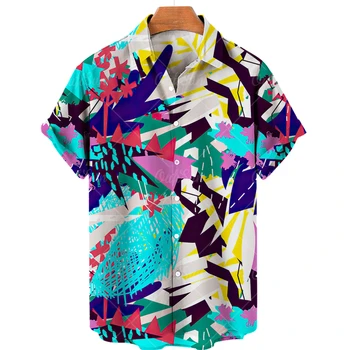 2022 Нови Мъжки Ризи с 3D Принтом, Къси Ръкави, Свободни Ежедневни Хавайски Ризи За Почивка на Плажа