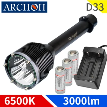 ARCHON D33 6500 K фенер за гмуркане 3 * XM-L2 U2 макс 3000 лумена led фенерче за гмуркане и Подводен водоустойчив 100 м подводен фенер за гмуркане