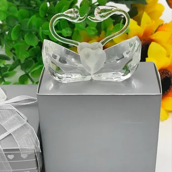 【KATEROSE】 Романтични Сватбени Сувенири Кристална Целующийся Лебед в Сребърна Кутия за Подарък Вечерни Подаръци За Гостите