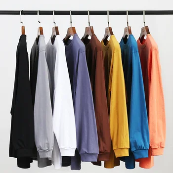 8,11 грама на 230 г/см, Пролетно-есенна японската Тениска от чист Памук, с Кръгло деколте и Дълъг Ръкав, Мъжки Свободна Однотонная Долна Риза