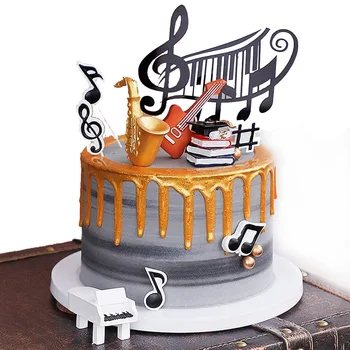 Честит Музикални Ноти Торта Topper Рок-Звезда Cupcake Topper Музикални Ноти Cupcake Топперы Китара Торта Топперы за един Музикант, Вечерни Детски