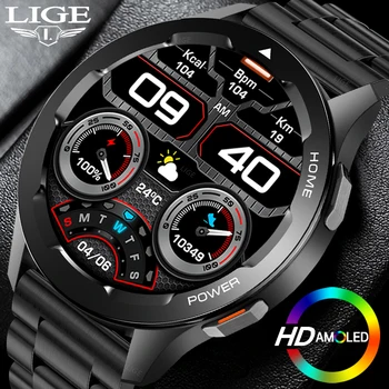 LIGE NFC Умни часовници Мъжки AMOLED 360*360 HD Екран Винаги показва време на повикване, Bluetooth Водоустойчива IP67 Смарт часовници За Xiaomi