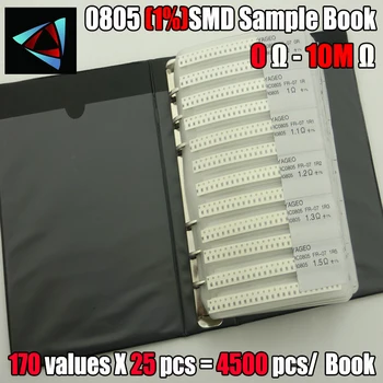 Нов SMD 0805 Проба Резистора Книга 1% Допускане 170 стойности на x 25 бр. = 4250 бр. Комплект резистори 0R ~ 10 м