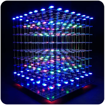 3D8 Цветен Светлинен Куб направи си САМ Булчински Творчески Електронен Дизайн 8X8X8 едно-чип Микрокомпютър Електронни Производствени Част