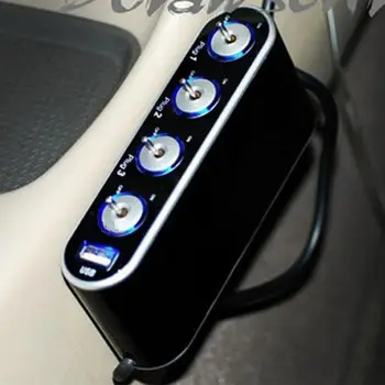 12V 4 Way Multi Socket Зарядно За Кола Auto Запалката Изход Сплитер с USB Порта Штекерный Адаптер