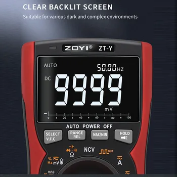 BOBI 9999 Броя Multimete ZT-Y LCD дисплей 3 реда Дисплей 9999 Броя TRMS Волтметър с Автоматичен Обхват Капацитет на Температурата VFC NCV Hz Тестер Светкавица