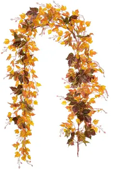 2 Опаковане на Есента Гирлянди от Кленов листа, 6,5 фута/бр, Подвесная Венец от Лоза, Изкуствена Есен Листа, Венец, Декор за Деня на Благодарността