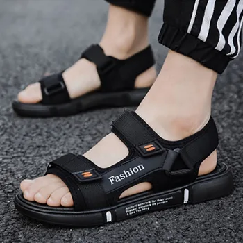 2022 Стилни мъжки улични чехли с отворени пръсти, Плажна мъжки Ежедневни обувки на равна подметка, готин дизайн с плетене на една кука и линия, мъжки пешеходни Сандали