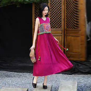 2022 китайското традиционната рокля ханьфу източното представяне на сценичното рокля за народни танци национално рокля с бродерия на цветя ретро сарафан