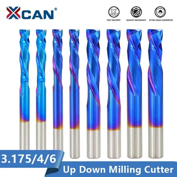 XCAN нагоре надолу ножове 3.175/4/6/6.35 мм джолан нано синьо покритие на CNC рутер малко 2 флейта карбид бележка fresa
