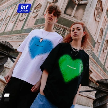 ИНФЛАЦИЯТА на Градската Улична тениски Двойка Сърцето Печат на Тениски 2022 Модни Памучни Тениски и ризи За мъже, Големи Хип-Хоп Върховете