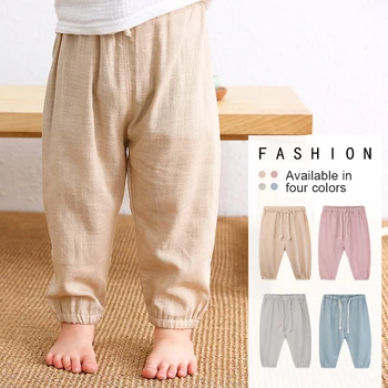 Детски памучни и ленени панталони Пролет-лято тънки Ленени панталони за момчета и момичета, детски зреещи WT620