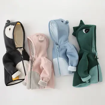2023 Флисовое палто за малки момичета, есенно-зимни детски дрехи за момчета с качулка, якета с анимационни герои, 1-5 години, Деца, Бебета, Ins