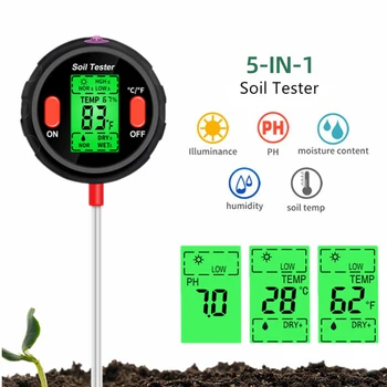 5-в-1 Пот Тестер на Почвата PH Анализатор Метър Термометър/Влажност/Киселинност PH/Сензор за Влажност На Градинските Растения Инструмент За Определяне на PH на Почвата
