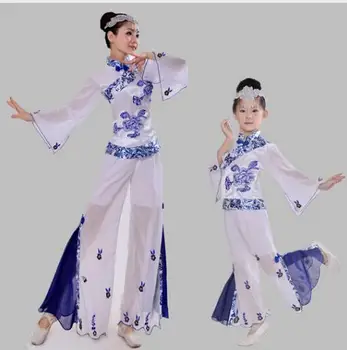 жена китайски Синьо-бял порцелан Класически танцов костюм, детска националната танцови за изказвания, танц янко за момичета