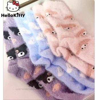 Sanrio Melody Cinnamoroll Kuromi Модни Кавайные Топлите Корейски Дишащи Памучни Плюшени Сгъстено Есенно-Зимни Дамски Сладки Чорапи Y2k