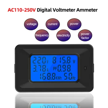 AC110-250V Цифров Волтметър Амперметър Ac 20A/100A Измерители на Напрежение, Мощност и Енергия Усилвател Волта Ваттметр Тестер Честота с Подсветка