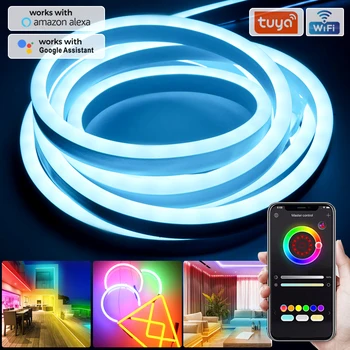 Sasha WiFi Smart 220 В RGB Neon LED Ленти 5050 Водоустойчив 5 М 10 20 50 100 За Украса на помещения, На Открито Bluetooth/Дистанционно Управление