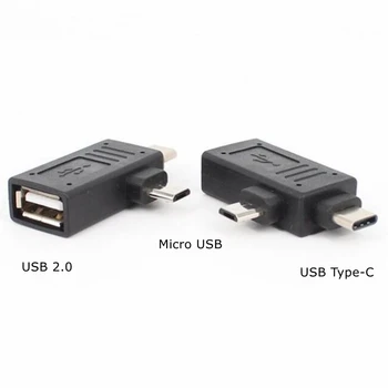 2 в 1 USB Type 3.1-C и Micro USB 5pin включете към USB 2.0 A Конектор OTG Адаптер за мобилен телефон Android с двойно предназначение
