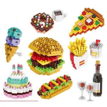 Микро Строителни Блокове Частици Хамбургер, Пържени Картофи, Торта Пъзел За Сглобяване Децата Играят В Къщата На Момиче, Малък Подарък Играчка