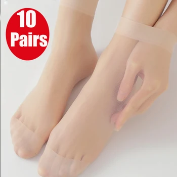 10 Чифта Летни Копринени Прозрачни Стъклени Чорапи, Дамски Стръмни Обикновена Тънки Дишащи Секси Кожени Чорапи На ниски цени, на Едро