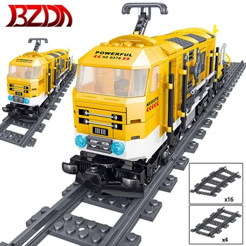 BZDA Високотехнологични Играчки Влак Серия Електрически Влак На Батерии Градивни елементи на Градския Товарен Пратка С Гъсеници Модел подаръци