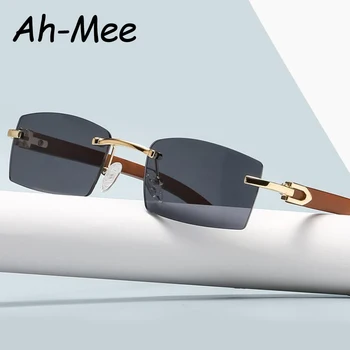 Маркови И Дизайнерски Слънчеви Очила Sqaure, Мъжки И Дамски Слънчеви Очила В Дървена Рамка, Черни Очила Без Рамки, Модни Очила Gafas De Sol
