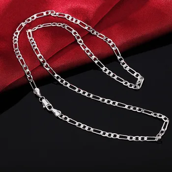 925 Сребро 16-30 Инча(Ите), И), тънка 4 мм верига Огърлица за за жени модни вечерни сватбени Украса на Коледни подаръци
