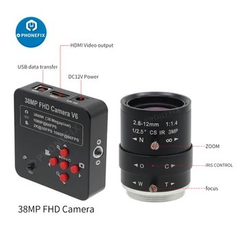 38MP HDMI 3800 W Камера с 2.8-12 мм F1.4 Дължина с променливо фокусно разстояние Обектив за видеонаблюдение Обектив за директно излъчване Уеб камера Microscopio Камера