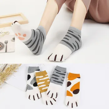 1 чифт прекрасни анимационни японски чорапи-лодочек с кошачьими нокти, Свежи летни дамски студентски чорапи с шарени сладки котешки нокът и животни
