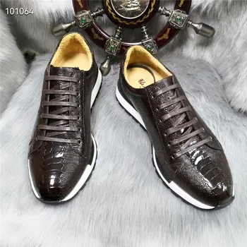 Автентични мъжки Ежедневни обувки от кожата на Щраус, Тъмно-кафяв цвят от естествена Екзотична кожа, мъжки улични обувки-дерби на равна подметка с шнур