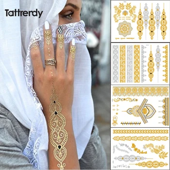 4 бр. нов индийски арабски дизайн злато и сребро флаш племенна татуировка-паста за зъби с къна метална татуировка цветен метален набор от тялото татуировки на ръката на Булката гореща