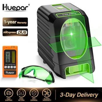 Huepar Самонивелирующийся Ниво Лазер с Кръстосани линия на Зелен Лъч + Цифров LCD лазерен приемник Huepar + Лазерни Защитни Очила Huepar