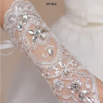 MYYBLE 2020 1 par blanco marfil mujer guantes sin dedos новия elegante párrafo corto Diamante de imitación blanco encaje guantes