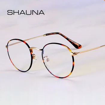 SHAUNA Класически Рамки За Очила с Анти-Синя светлина, Марка Дизайнерски Модни Кръгла Метална Оптични Рамки, Компютърни Очила
