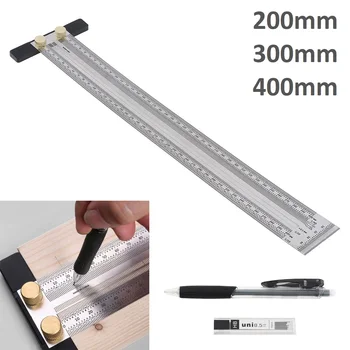300 мм от Неръждаема Дървообработване Т-Образна Скала Състав За Дупки Scribe Линия за Маркиране За Рисуване Инструмент за Измерване Сензор Дърводелец DIY Инструменти