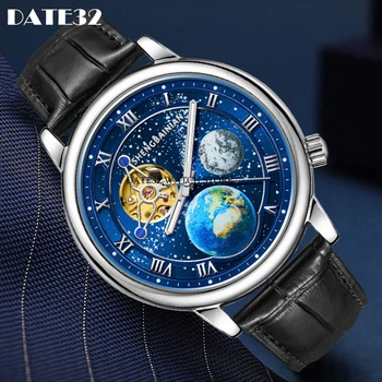 Планетата Земя е Карта на Света, Автоматични Часовници за Мъже с Кориевым Каишка на Класически Бизнес Мъжки Механични Часовници С Светящимся Дисплей Reloj