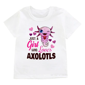 I Axolotl Questiobs Тенденция тениска с графичен принтом за момчета, сладка Розова тениска с Аксолотлем за Малки Момичета, Удобна Универсална дреха, Детска Тениска