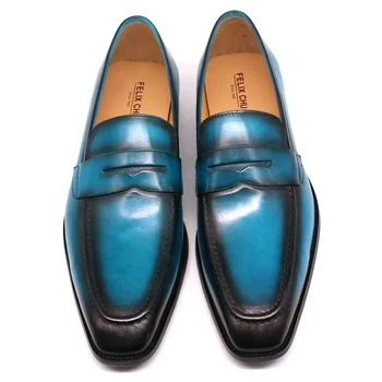 Мъжки Лоферы Ръчно изработени класически Сини Модела Обувки са Ръчна изработка От Естествена Кожа, Сватбени и Вечерни Слипоны за Мъже, Италианска Мода
