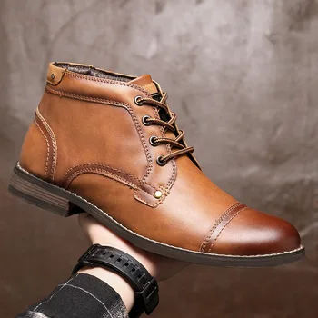 Мъжки обувки от естествена кожа, пролетно-есенни Ботильоны в американски стил, Реколта Модни мъжки обувки с остър бомбе, мъжки обувки модельная