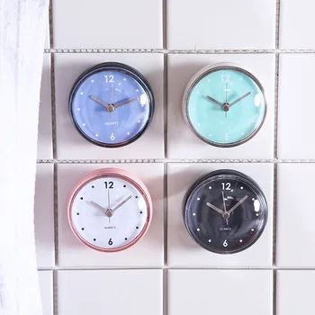 Мини-търтей водоустойчиви часовници за баня творчески кръгли малки часовници кухня, баня стенни стъклени стенни часовници часовници
