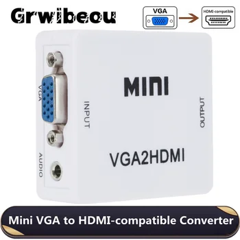 Grwibeou VGA-HDMI-съвместим Конвертор 1080P Мини VGA Видео Аудио Адаптер За Преносими КОМПЮТРИ HDTV Проектор VGA2HDMI Адаптер