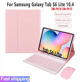 За Samsung Galaxy Tab S6 Lite 10,4 P610 P615 SM-P610 SM-P615 Калъф за Клавиатура с Bluetooth Мишка от Изкуствена Кожа Калъф за Таблет под формата на Миди