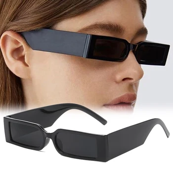 Реколта Правоъгълна Дограма Модни Слънчеви Очила В Стил хип-хоп, Дизайнерски Очила на Едро Черен Цвят, Луксозни слънчеви Очила За Мъже И Жени UV400