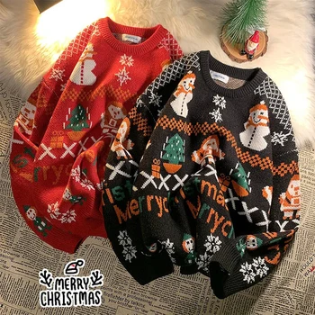 Пуловер женски пуловер Коледни сладки зимни вязаный нов модерен двойки случайни топ Kawayi свободен С кръгла яка