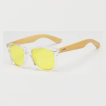 Дървени Мъжки Дамски Слънчеви Очила за Нощно виждане от Бамбук с Жълти Лещи, Реколта Квадратни Мъжки Дамски Слънчеви Очила за мъже с Високо качество