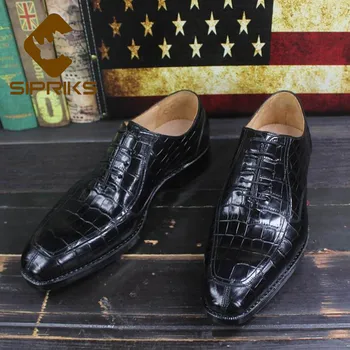 Марки Sipriks/ обувки от Крокодилска кожа с Принтом, Черни мъжки Модел обувки Goodyear с Прорези, мъжки бизнес офис мъжки обувки-Oxfords, 46